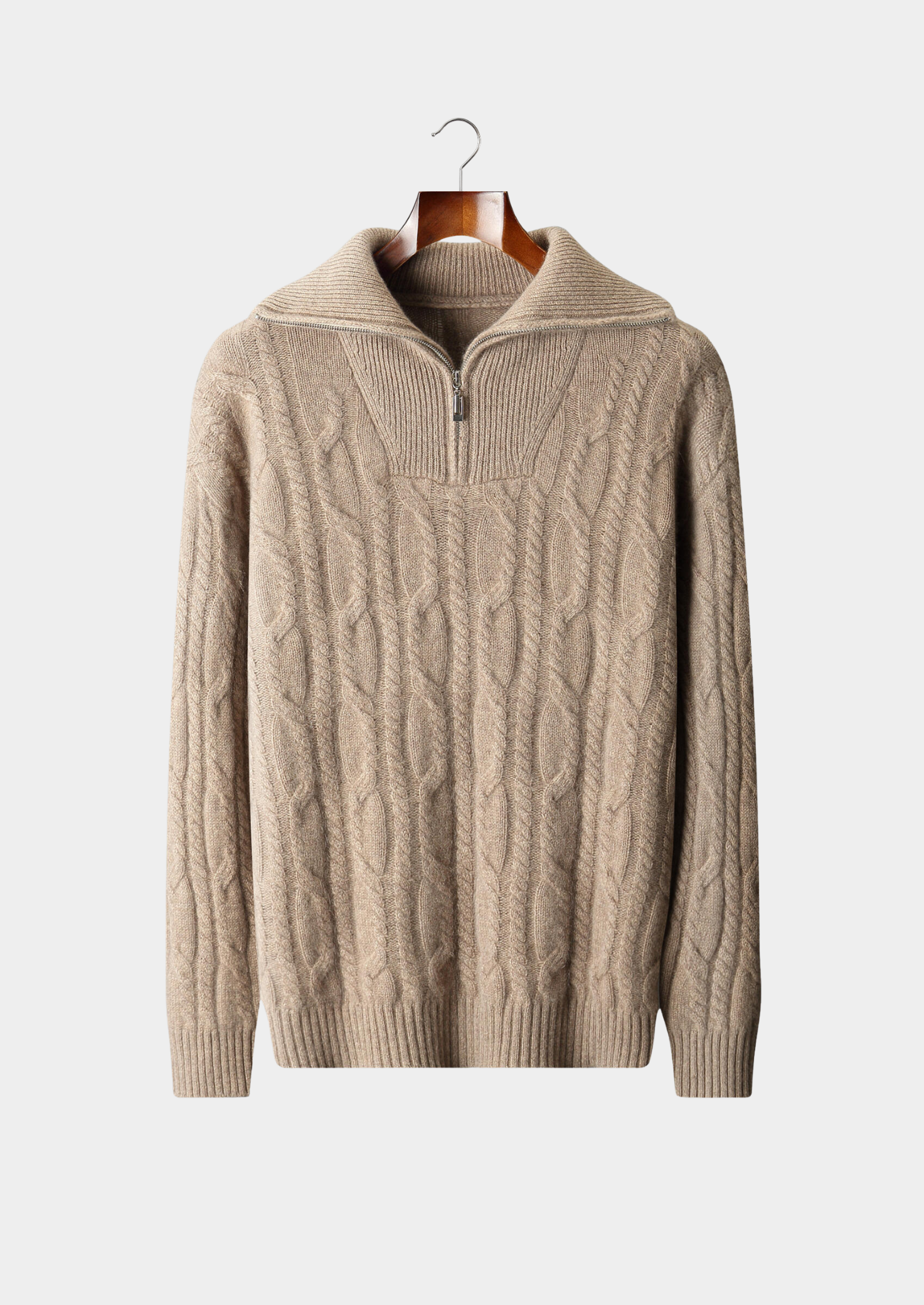HERITAGE VELWICK™ BEIGE CABLE HALF ZIP SWEATER