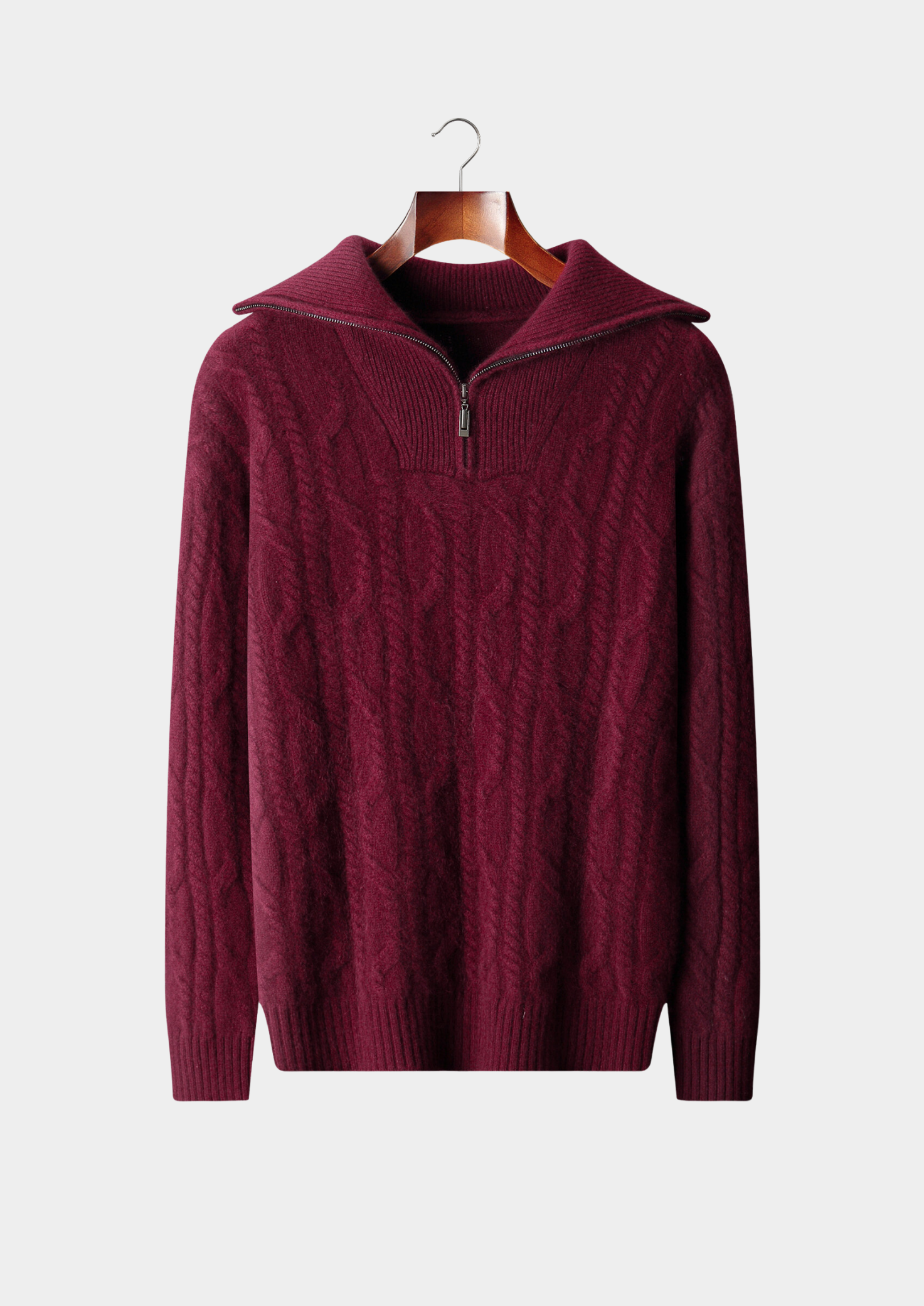 HERITAGE VELWICK™ BURGUNDY CABLE HALF ZIP SWEATER