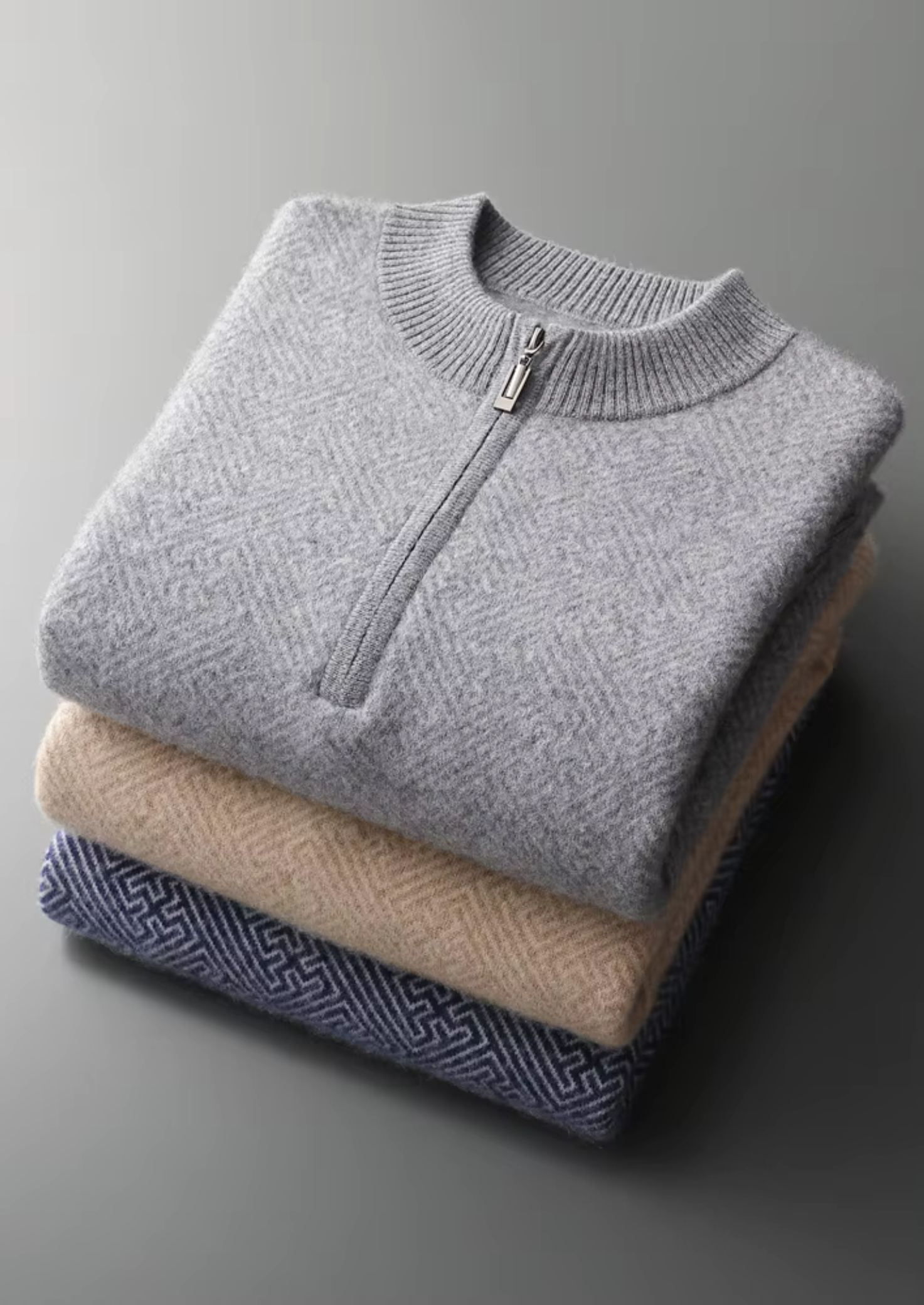 MAISON CASHCRAFT™ PATTERNED HALF-ZIP SWEATER